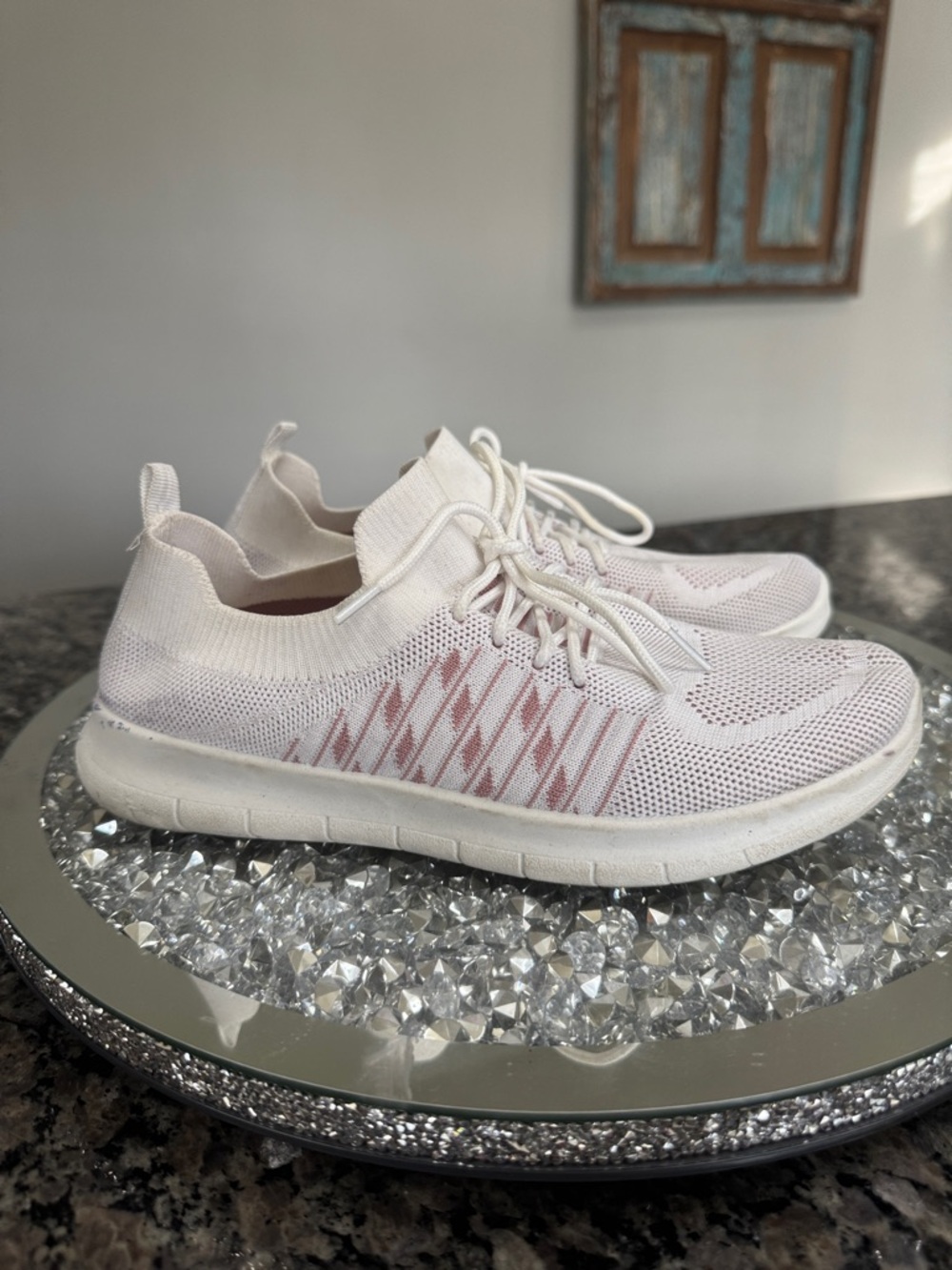 Women's Lightweight Knit Lace-Up Sneakers in Light Pink